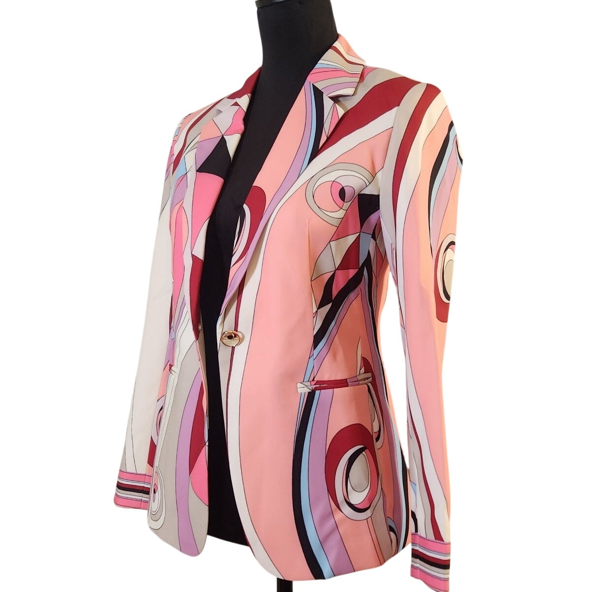 Luxedress Nwt Geometric Print Blazer In Pink, White, Red Abstract, Size Small — image 7 of 8